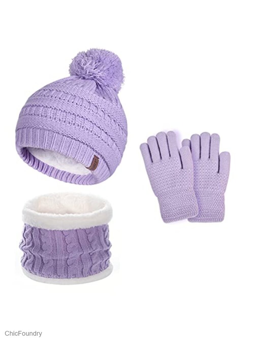 Kids Winter Beanie Hat Scarf Gloves Set with Fleece Lining